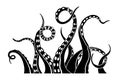 Black silhouette of octopus tentacles. Isolated sea monster drawing. Kraken sketch. Underwater animal wall art Royalty Free Stock Photo