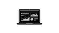 Black laptop icon displaying analytics charts and graphs on white background computer data Royalty Free Stock Photo