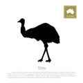 Black silhouette of ostrich emu on white background. Animal of Australia Royalty Free Stock Photo