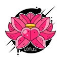 Black Silhouette Outline Lotus nelumbo , Isolated On White. Vector Tattoo