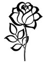 Black silhouette outline rose, isolated on white.