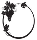 Black silhouette - oval frame with grape - vector