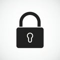 Black silhouette of a padlock with a rectangular body and a semicircular shackle. A Royalty Free Stock Photo