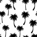 Black silhouette palm trees seamless pattern. Tropical repeating background. Nature print.