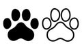 Black silhouette paw print isolated on white background. Dog or cat tracks icon. Vector illustration Royalty Free Stock Photo