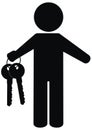 Black silhouette of person and keys, vector icon Royalty Free Stock Photo