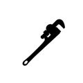 Black silhouette of pipe wrench on white background. Isolated drawing Royalty Free Stock Photo