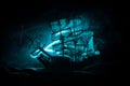 Black silhouette of the pirate ship in night Royalty Free Stock Photo