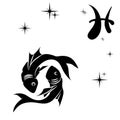Black silhouette of pisces are on white background. Royalty Free Stock Photo