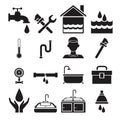 Black silhouette plumbing icons set on white background Royalty Free Stock Photo