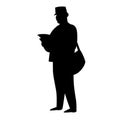 Black silhouette of postman. Character illustration isolated on white. Cartoon people vector illustration