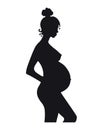 Black silhouette of a pregnant woman. Pregnancy, profile of a young beautiful mom. Clipart for design, vector