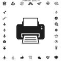 Black silhouette of a printer icon with paper emerging, placed centrally on a white Royalty Free Stock Photo