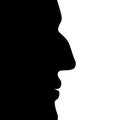 Black silhouette profile face of a man, with a crooked nose, isolated on white background. Royalty Free Stock Photo