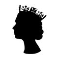 Black silhouette of Queen Elizabeth wearing the crown.