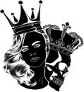 black silhouette of queen with king skull