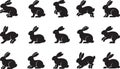 Black silhouette rabbits in various poses for creative designs and decorations isolated on transparent background Royalty Free Stock Photo