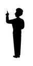 Black silhouette rear view of businessman teacher man person pointing finger on white background Royalty Free Stock Photo