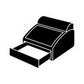 Black silhouette of a receipt printer with open drawer white Royalty Free Stock Photo