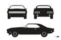 Black silhouette of retro car. American vintage automobile of 1960s. Front, side and back view. Classic auto Royalty Free Stock Photo