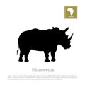 Black silhouette of a rhino on a white background. Big rhinoceros. African animals