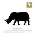 Black silhouette of a rhino on a white background. Big rhinoceros. African animals