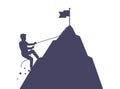 Black silhouette of a rock climber climbing a mountain. Royalty Free Stock Photo