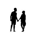 Black Silhouette Romantic Couple Holding Hands Full Length Isolated Over White Background Lovers Man And Woman