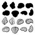 Black silhouette rose leaves collection. Leaf icon set. Black and black lines color. Flat  illustration isolated on white Royalty Free Stock Photo