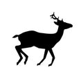 Black silhouette of running reindeer isolated on white backgrou