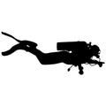 Black silhouette scuba divers on a white background