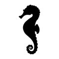 Black silhouette of seahorse. Vector illustration of the shadow of an underwater animal. Hippocampus stencil on white