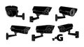 Black silhouette security camera icons set in flat design isolated on white background collection Royalty Free Stock Photo