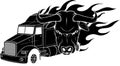 black silhouette of semi truck with head bull and flames vector illustration on white background Royalty Free Stock Photo