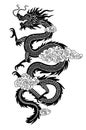 Black silhouette of a serpentine Chinese dragon in flat linear style