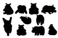 Black silhouette set of cute big panda in different poses cartoon animal design flat vector illustration Royalty Free Stock Photo