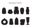 Black silhouette set with illustrations of ceramic vases