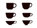 Black silhouette set tea or coffee cup vector illustration on white background Royalty Free Stock Photo