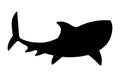 Black silhouette shark giant apex predator cartoon animal design flat vector illustration isolated on white background Royalty Free Stock Photo