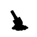 Black silhouette of shovel icon in the soil on white background. Royalty Free Stock Photo