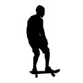 Black silhouette of skateboarder isolated on white background