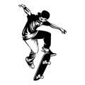 Black silhouette of a skateboarder on a white background