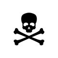 Black silhouette of skull and bones on white background. Pirate flag Jolly Roger. Poison Icon