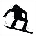 Black silhouette of snowboarder isolated on white background. Royalty Free Stock Photo