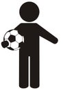 Black silhouette of soccer player with ball, vector icon