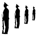 Black silhouette soldier is marching with arms on parade