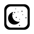 Black silhouette square button with moon and stars