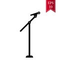 Black Silhouette Stage Microphone and Stand isolated on white background. Vector illustration for Your Design Royalty Free Stock Photo