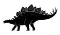 Black silhouette of a stegosaurus on a white background