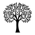 Black silhouette of a stylized tree with leaves white Royalty Free Stock Photo